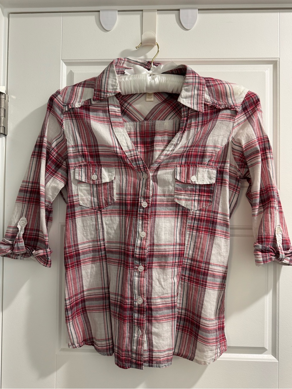 Ambiance Red and White Plaid Men’s Casual Button-Down Shirt